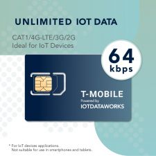 IoTDataWorks 64 kbps Unlimited IoT SIM Card for 12 Months | No Contracts, No Usage Limits | No Voice, No SMS | CAT1, 4G LTE/3G | T-Mobile (USA) | Not Intended for Phones or Tablets